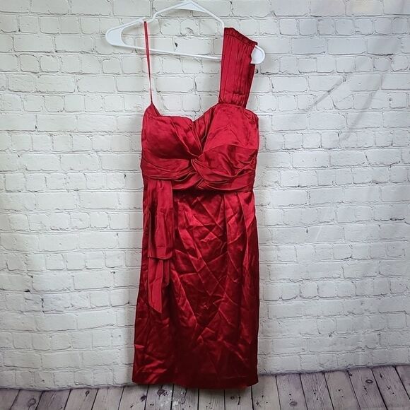 Antonio Melani Red One Shoulder Satin Dress Women's Bridesmaid Formal Party - Picture 3 of 10
